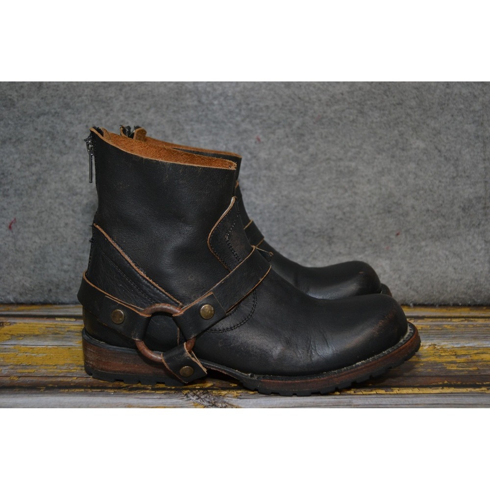 Freebird Hatchet Boots Womens Size 7 Black Leather Harness Ankle Biker By Steven